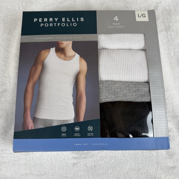Perry Ellis Portfolio Tank Tops 4 Pack Men's Large (42-44) Black White Gray New - Picture 1 of 3